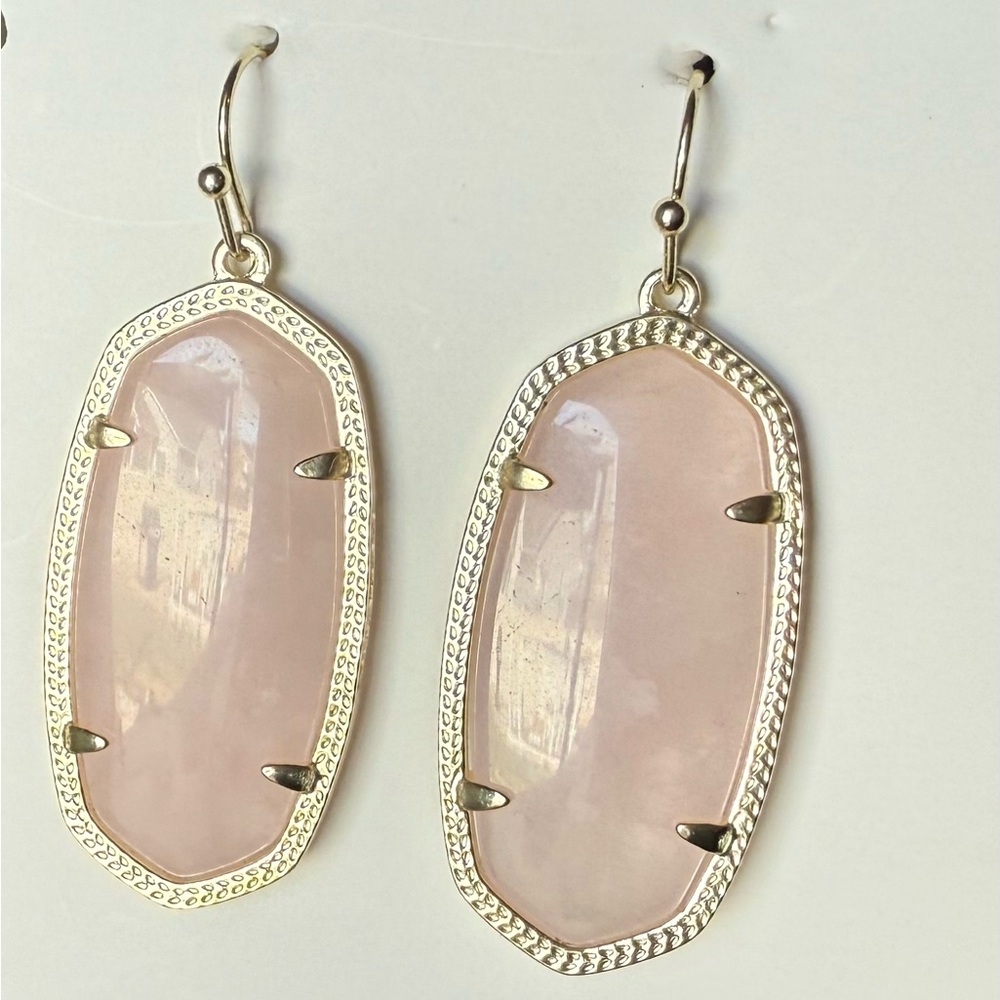 Kendra Scott Elegant Pink quartz Elle 14K gold plated designer Earrings jewelry